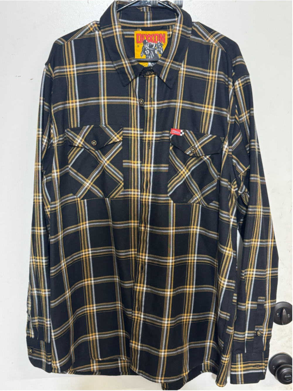 The Podium - Men's Dixxon Flannel Shirt XXL Black Yellow Plaid Button Down